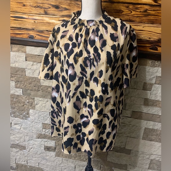 Animal Print Cheetah Plus Size Ruffle Neck Swing Top 2X - Picture 5 of 9